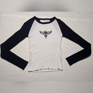 Women's Black and White Long Sleeve Tee